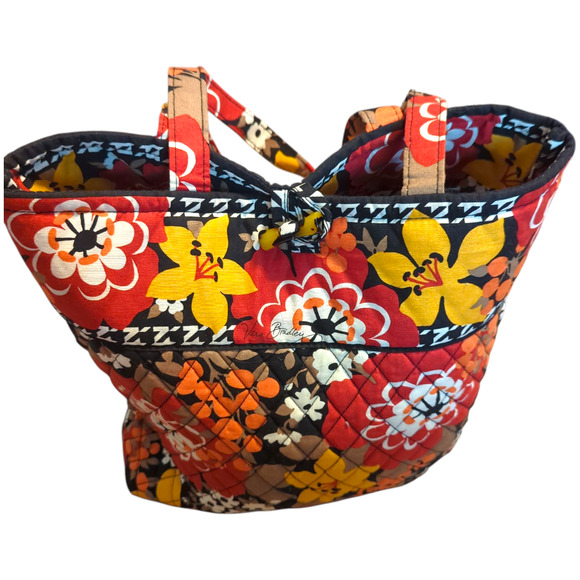 VERA BRADLEY Bittersweet Red Orange Floral Houndstooth Large Quilted Tote - Picture 2 of 6